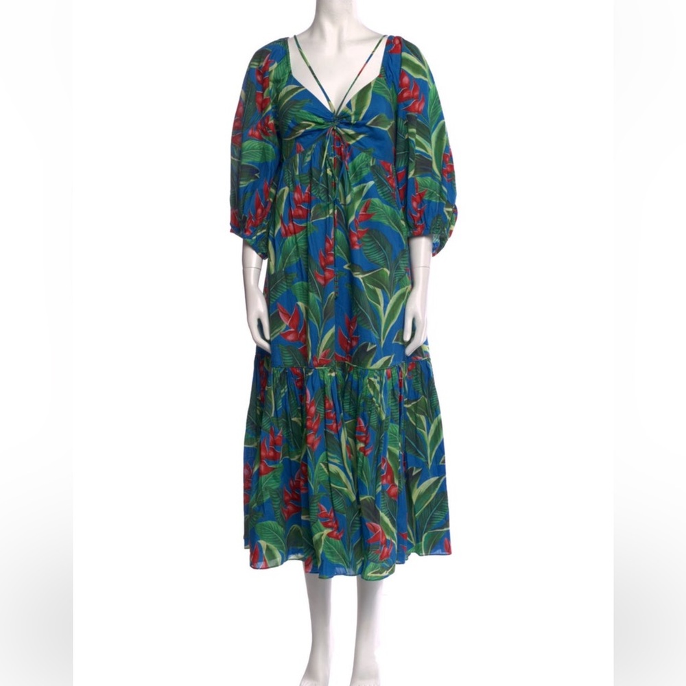 Farm Rio blue tropical Midi Dress Size L